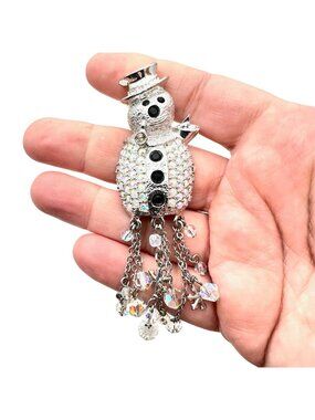 Kirks Folly Womens Brooch Frosty the Snowman Pin Clear Crystals Silver Tone